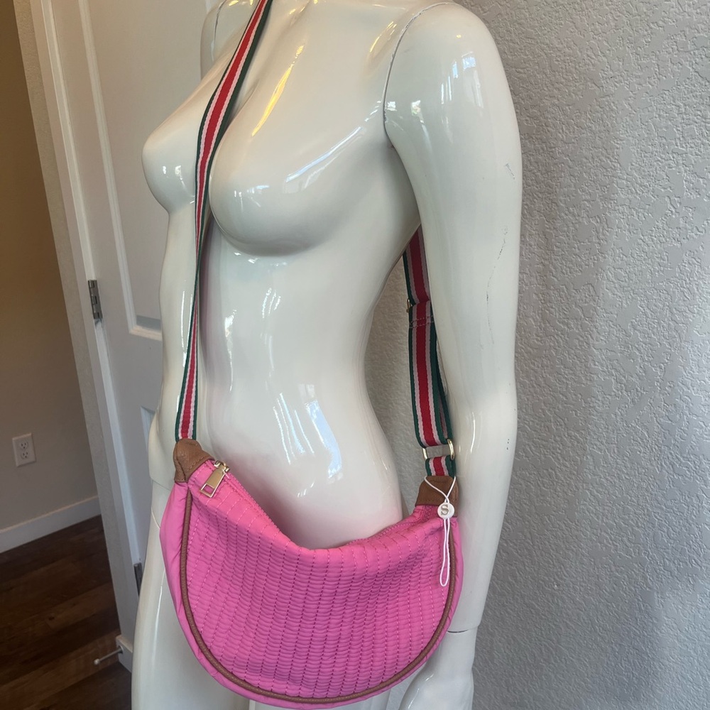 Shiraleah Pink Crossbody Bag with Sporty Striped Strap